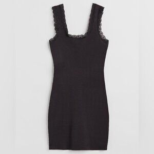 H&M Black Lace Trimmed Ribbed Mini Dress